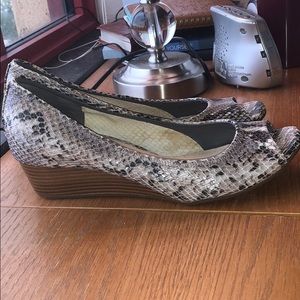 Cole Haan snakeskin open-toe wedges